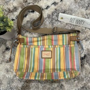 Fossil Vintage Pastel Multi Color Stripe Canvas Crossbody Bag